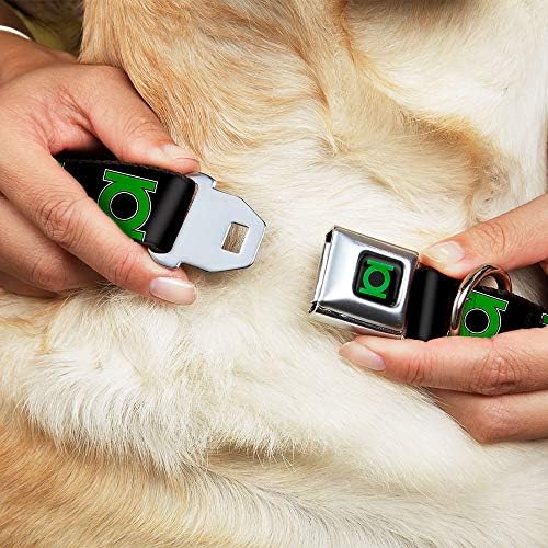Нашийник за кучета с катарама за колан на автомобила - Лого Зелен Фенер, Черен/Зелен - Ширина 1 сантиметър - Подходящ
