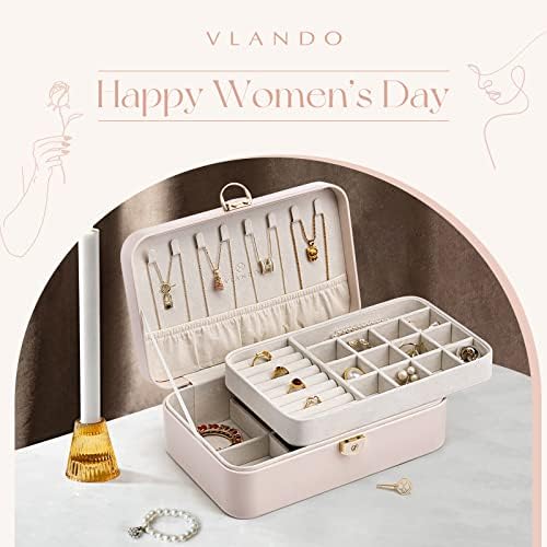 Ковчег за бижута Vlando 2023 с Ключалка, Органайзер за Бижута от Изкуствена Кожа за жени, на Средна Калъф За Съхранение