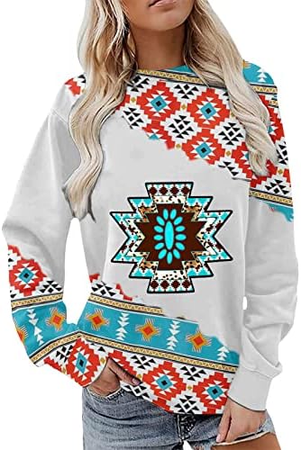 Oplxuo/ Дамски Блузи В Етнически Стил с Принтом Западните Ацтеките, Пуловер с Цветен Блок, Тениски, Ежедневни Топ Свободно, Намаляване, Блуза