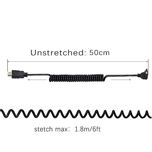 Правоъгълен Спирален кабел HDMI, ъгъл на наклон от 90 ° Надолу, конектор HDMI към HDMI конектора, Пружинен Спирален кабел