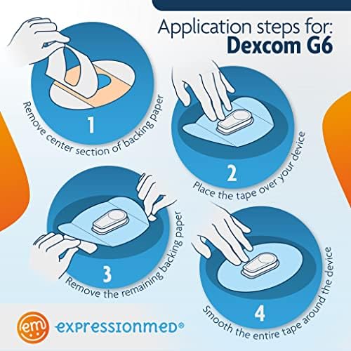 ExpressionMed - Залепваща нашивка за Dexcom G6 (5 броя в опаковка) - Произведено в САЩ, Водоустойчив, с разрезной подложка