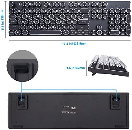 Механична Клавиатура за пишеща машина Migree USB с осветление в Ретро стил, със сини ключа и Метална основа, Клавиатура