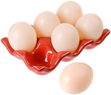 Керамична Тава за яйца на 6 Чаши - половин Дузина Порцеланов Титуляр за Яйца, Съд, Пазач, Органайзер за Съхранение, Декоративно