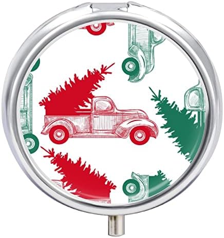Кутия за Хапчета Коледни Червените Автомобили С Шарките на Дървото, през Цялата Калъф За Медицински Таблетки, Преносима