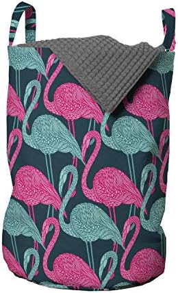 Чанта за дрехи Ambesonne Flamingo, Животински Принт с Повтарящ се Двухцветным Шарките на Екзотични птици, Кошница за