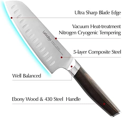 Кухненски нож Lebabo - Професионален 8-инчов поварской нож и 7-инчов нож Santoku - Неръждаема Стомана с 5-Слойным покритие