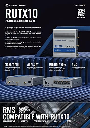 Професионален безжичен рутер Teltonika RUTX10000200 - RUTX10, 4 порта Gigabit Ethernet, дистанционно управление (само