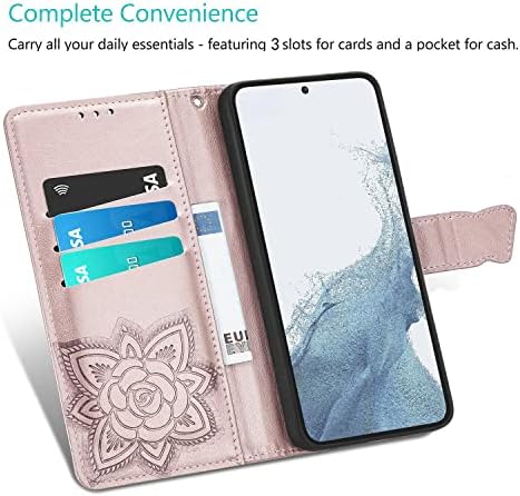 Чанта-портфейл DiGPlus Galaxy S23 5G, [С отпечатан във формата на пеперуда и цвете], една чанта-портфейл от изкуствена