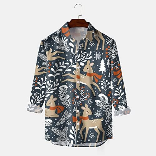 YHAIOGS, лятна къса риза, мъжка мода, Коледна дигитален 3D печат, празнична бутон с ревери, дълго компресия