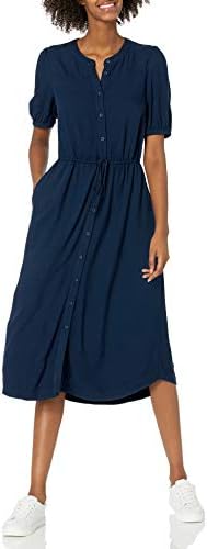 Женствена рокля Midi-трапецовидна форма Essentials с къс ръкав и висока талия