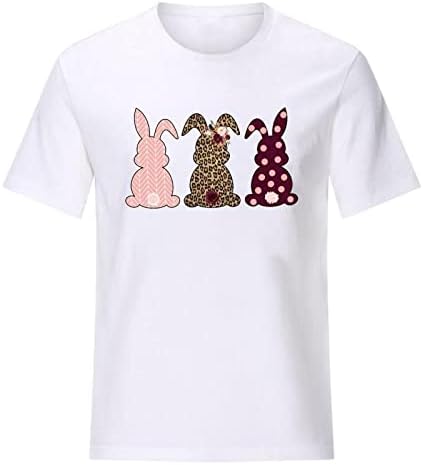 Дамски Великден Тениска с Къс Ръкав Бъни Тениски Сладко Rabbit Graphic Tee Faith Tee Годишният Случайни Свободен Топ
