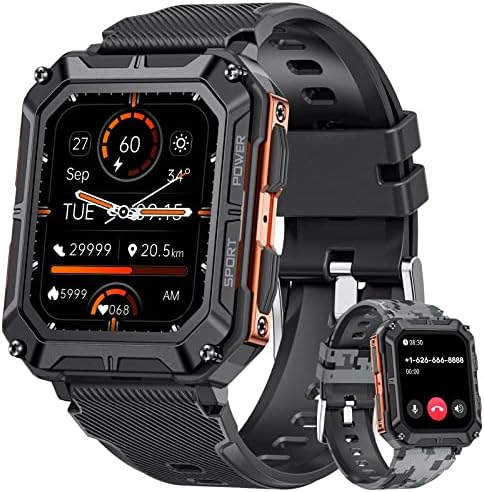 Мъжки умен часовник в стил милитари LIGE, Bluetooth-повикване (отговор /набор от предизвикателства), 1,83 IP68, Фитнес-часовник
