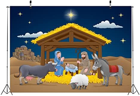 BELECO 10x8ft Текстилен Cartoony Коледен Фон за Коледа Звезда Свети нощи Мария Йосиф Раждането на Исус Ясла Фона На Коледната