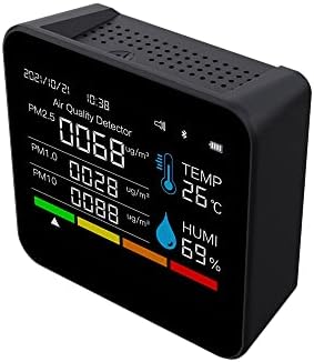 9 в 1 BT мониторинг на качеството на въздуха, Измерване на CO2 Детектор за въглероден диоксид Време/Дата TVOC HCHO ФПЧ2.5 PM1.0 PM10 Тестер за температура и влажност (Цвят: S)