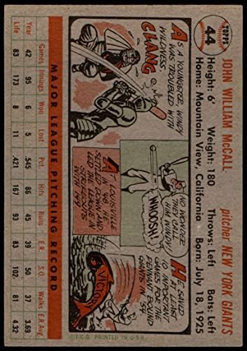 1956 Topps 44 Windy Маккол Ню Йорк Джайентс (Бейзболна картичка) БИВШ Джайентс