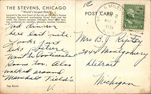 The Stevens Чикаго, Илинойс Оригиналната антични картичка 1938 г.