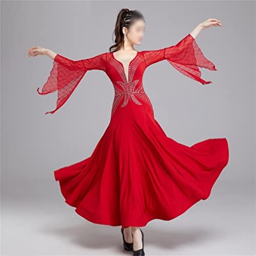 JKUYWX Танцови костюми за Латино Танци, Женски Танцов костюм За Валс Рокля за балните танци с ръкави тръби (Цвят: D,