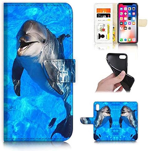 за iPhone XR, дизайнерски калъф-портфейл с панти капак за телефон, A21798 Dolphin Blue Sea 21798