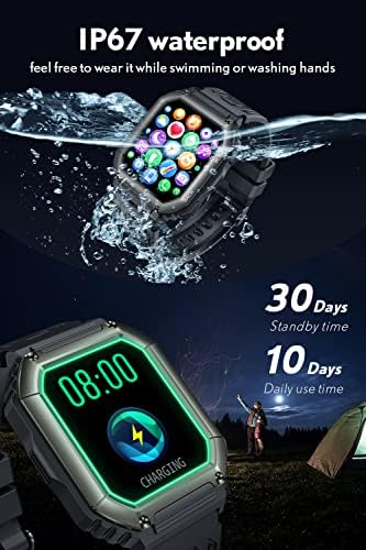 Zngzex Смарт часовници за мъже, фитнес тракер, 1,8 , пълен сензорен екран (отговор / осъществяване на повикване), IP67,