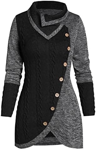 NOKMOPO, потник-туника с дълъг ръкав за жени, по-големи размери, с кръгло деколте, дълъг ръкав, обикновена асиметрични блузи, пуловер с ресни, пуловер
