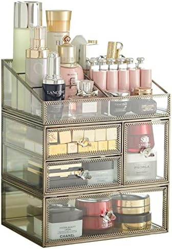 Античен Просторен тава за парфюми Hersoo / Комплект кутии от огледално Стъкло / Метална кутия за съхранение на козметика