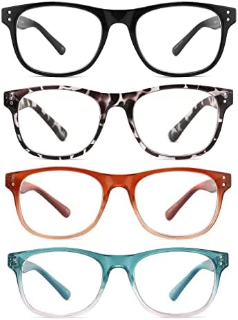 Kinchila Очила за четене с блокиране на синя светлина за жените и мъжете, 4 опаковки, Модни Извънгабаритни Компютърни