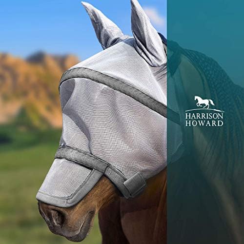 Маска Harrison Howard Maskology Supreme Horse Fly Mask Със Звездна защита от uv със свалящ се капак за носа Добре Приета