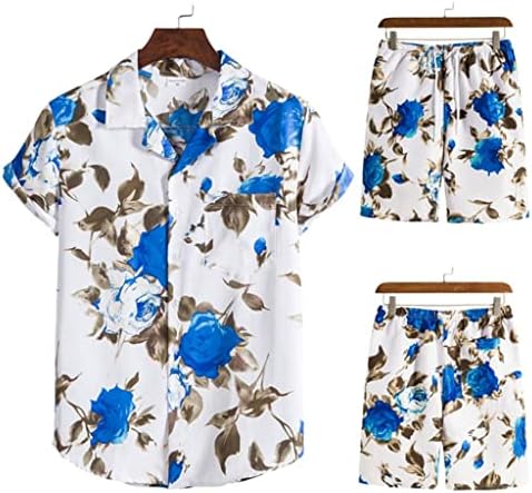 WPYYI Хавайски колекция, Риза с къс ръкав и принтом на яката, Комплект плажни панталони (Цвят: D, Размер: XXL-код)