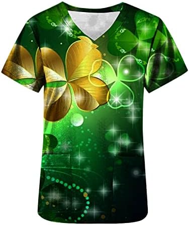 Дамски тениски с V-Образно деколте и Сладък Зелен Принтом на Деня на Св. Патрик, Туника-Блуза С Къс ръкав
