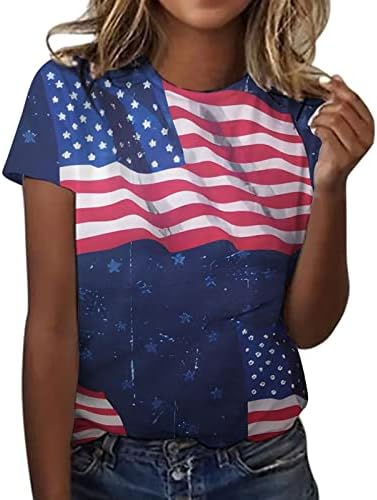 Тениски на 4 юли, Ризи за Жени, Лятна Тениска с Кръгло деколте и Къс Ръкав, Флаг на САЩ, Звездна Лента, Тениска с Вратовръзка-Боя,
