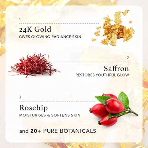 Еликсир за лице, голяма красота 24-каратово Злато Radiance, Серум за лице с органични смес от дива роза, шафран и зехтин