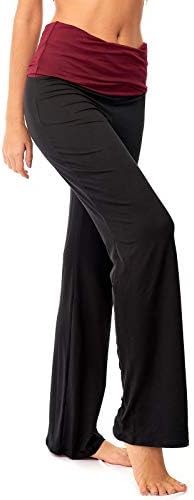 Дамски Ластични Панталони DEAR SPARKLE С флип от облегалката За йога | Контрастиращи Свободни Панталони За бременни с