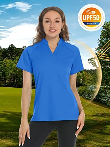 TACVASEN Дамски Ризи Топка за голф с V-образно деколте и Къс ръкав, Без Яка UPF 50 + Защита От Слънцето, бързо съхнещи