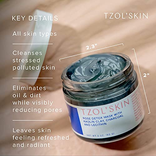 TZOL' SKIN Rose Detox Mask 2 унции – Луксозна Грижа за кожата с каолиновой глина и дървени въглища – Създава сияйна кожа