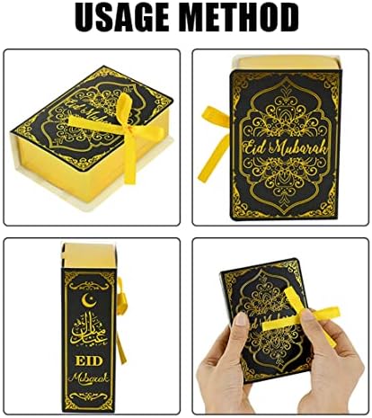 KUYYFDS Eid Mubarak Кутии за Подаръци Рамадан Кутия за Предложения Кутия шоколадови Бонбони със Златна Панделка Eid Party Decor 12 бр. Черни Подарък Пакети