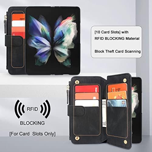 Harryshell [10 Слотове за карти с функция [Блокира сканиране кражба карта], една Чанта-портфейл от изкуствена кожа с