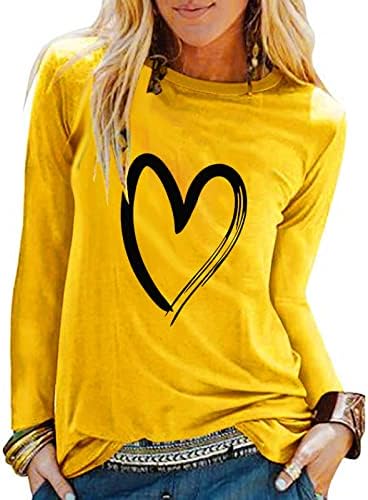 Есенно-Годишният Топ Тениска за момичета, Дрехи 2023 г., Модни Памучен Тениска с Кръгло деколте и шарките на Сърцето,