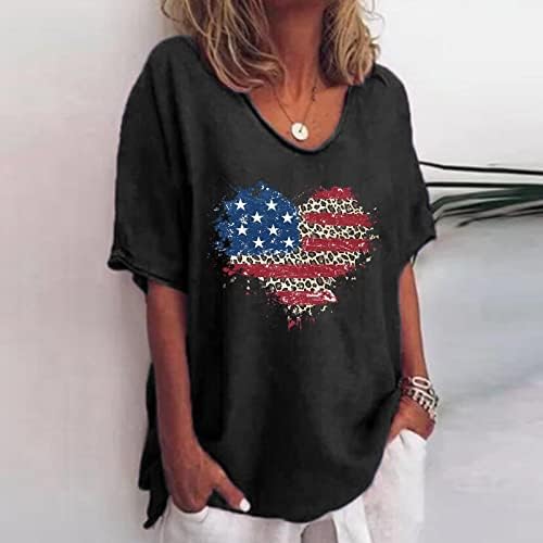 RTRDE / Дамски Ризи 4 юли, Блуза с Шарките на Деня на Независимостта, през Цялата Деколте, Къс ръкав, Удобна Тениска,