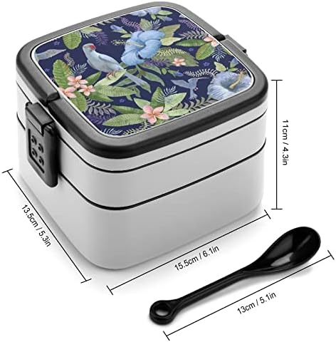 Акварел Принт на Цветя Хибискус и Плюмерии Всичко в една кутия за Bento Контейнер за Вечеря за Възрастни с Лъжица за