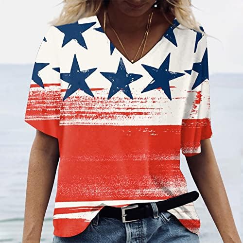 RTRDE/ Дамски Летни Блузи, Модни Ежедневните Свободни Тениски с Принтом на Деня на Независимостта, Къс Ръкав, Тениска
