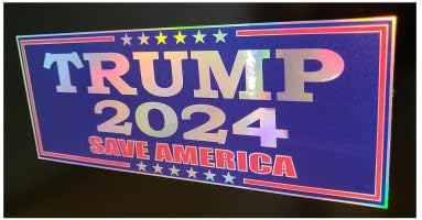Стикер върху бронята на Тръмп 2024 Save America Decal - Произведено в САЩ Стикер Холограма на прозореца или на бронята