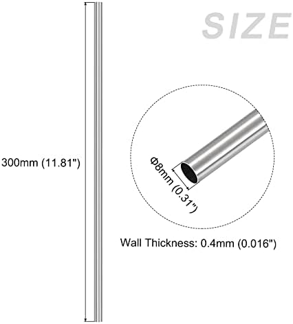 Тръба от неръждаема стомана METALLIXITY 304 (8 mm OD x 0,4 mm Стена T x 300 mm L) 4 бр., Пряка Тръба за домашна среда,