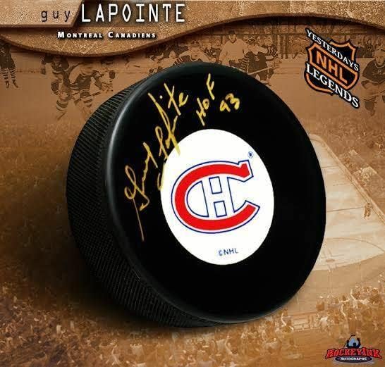 ГАЙ ЛАПУЭНТ Подписа шайбата Монреал Канадиенс - за Миене на НХЛ с автограф