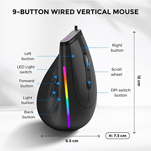 Ергономична Безжична мишка ECHTPower, Вертикална Мишка с приемник на 2.4 Ghz, Тиха Мишка с Регулируема резолюция от 1000/1600/2400