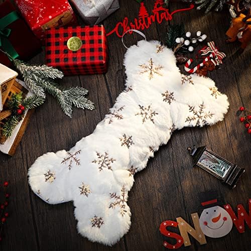 6 Бр. Коледни Чорапи за Кучета, Чорапи за домашни любимци, снежно бяла Плюшен Куче Костта, Коледни Подвесное Украса,