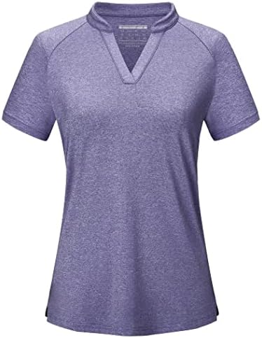 MAGCOMSEN Дамски Ризи Топка за голф С V-образно деколте, Тениски UPF 50 +, Бързосъхнеща Тениска с къс ръкав, Чубрица