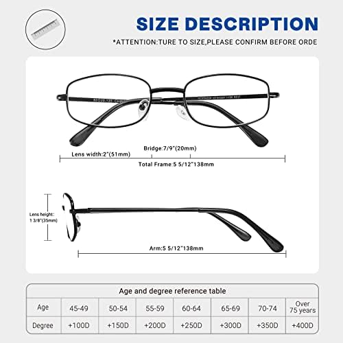 Очила за четене LOOKLIFE В Метална Рамка, Правоъгълни Очила за Четене за Мъже Жени 3 Опаковки Ридеров