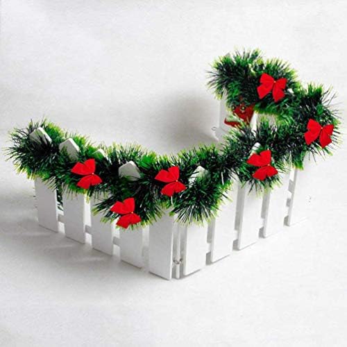 98,5 Коледна Гирлянда от фолио, Класическа Зелена Коледа Фолио, Висящи Украси-Гирлянди, с Червени Панделки за Коледа,