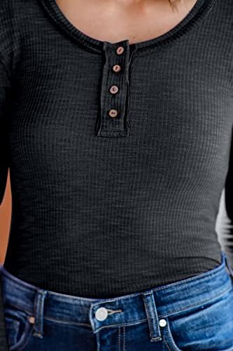 Kissfix/ Дамски Ризи с дълъг ръкав, Ежедневни Есенни Блузи Хенли Копчета, Основни Трикотажни Тениски в Рубчик