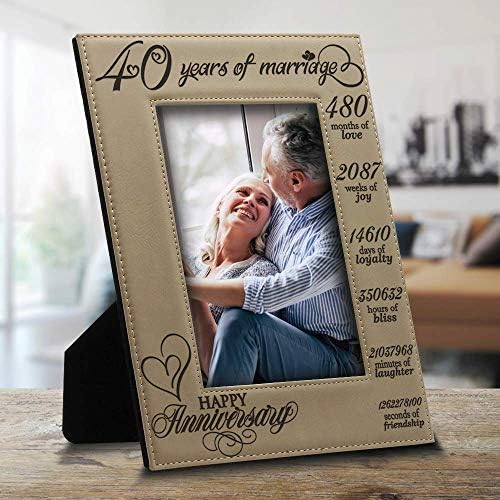BELLA BUSTA 40 години брак - 40-та годишнина на жена си, на мъжа си, двойки - Кожена рамка за снимки с надпис (5 x 7